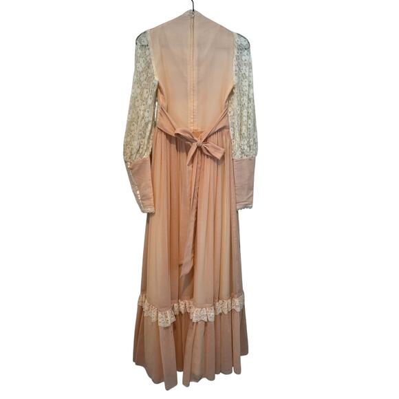 Gunne Sax Peach Lace Puff Sleeve Corset Top Maxi Dress XS Boho Prairie Western - Picture 5 of 15